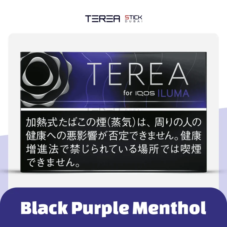 Close view of IQOS Terea Black Purple Menthol Japan showing premium menthol berry sticks
