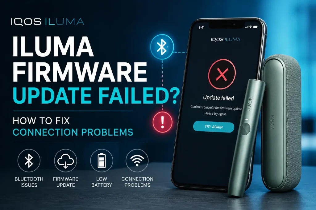 IQOS ILUMA firmware update failed with Bluetooth connection troubleshooting guide in UAE